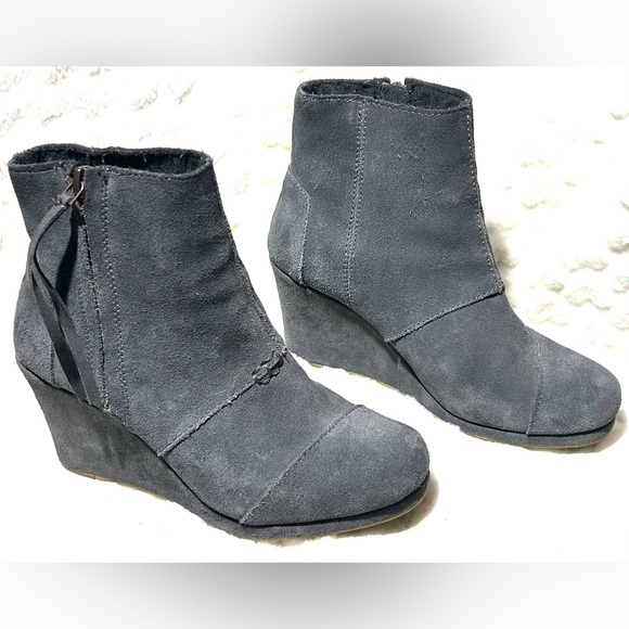 Toms Shoes - TOMS Gray Desert Wedge Suede zipper ankle boots women’s size 7.